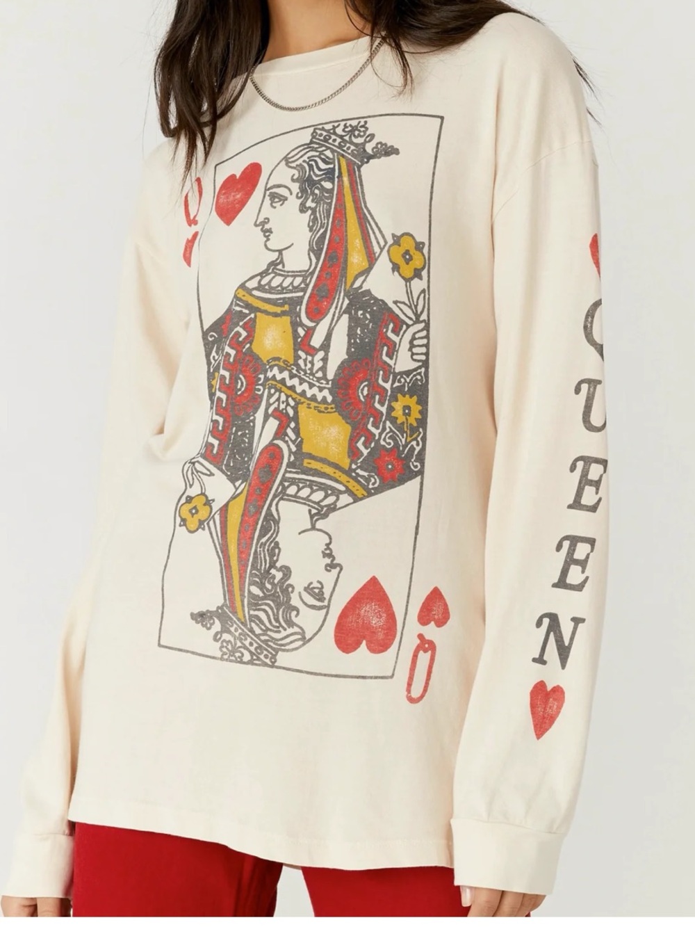Daydreamer Free People Queen of Hearts long sleeve T-shirt cotton arm spellout L - Picture 2 of 14